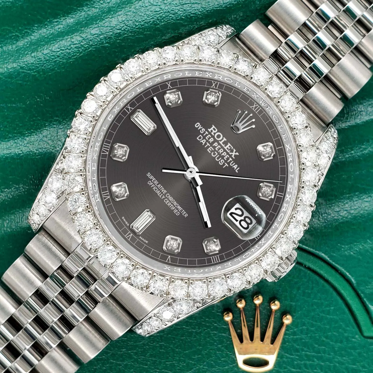 Rolex Datejust  36mm 4CT Diamond Bezel/Lugs/Rhodium Gray 6 9 Baguette Dial TFJ-142508639