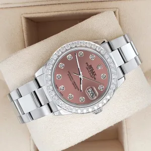 Rolex Datejust Midsize 31mm 1.52ct Bezel/Salmon Diamond Dial Steel Oyster Watch TFJ-142507893