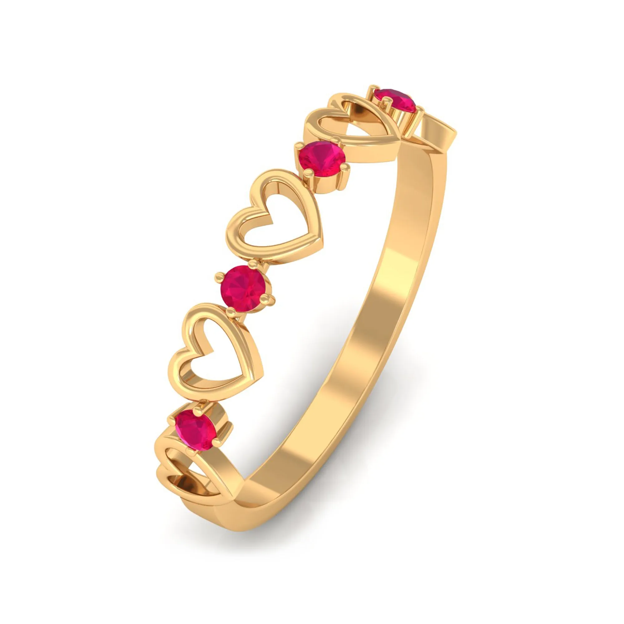 Round Shape Ruby Open Heart Half Eternity Ring