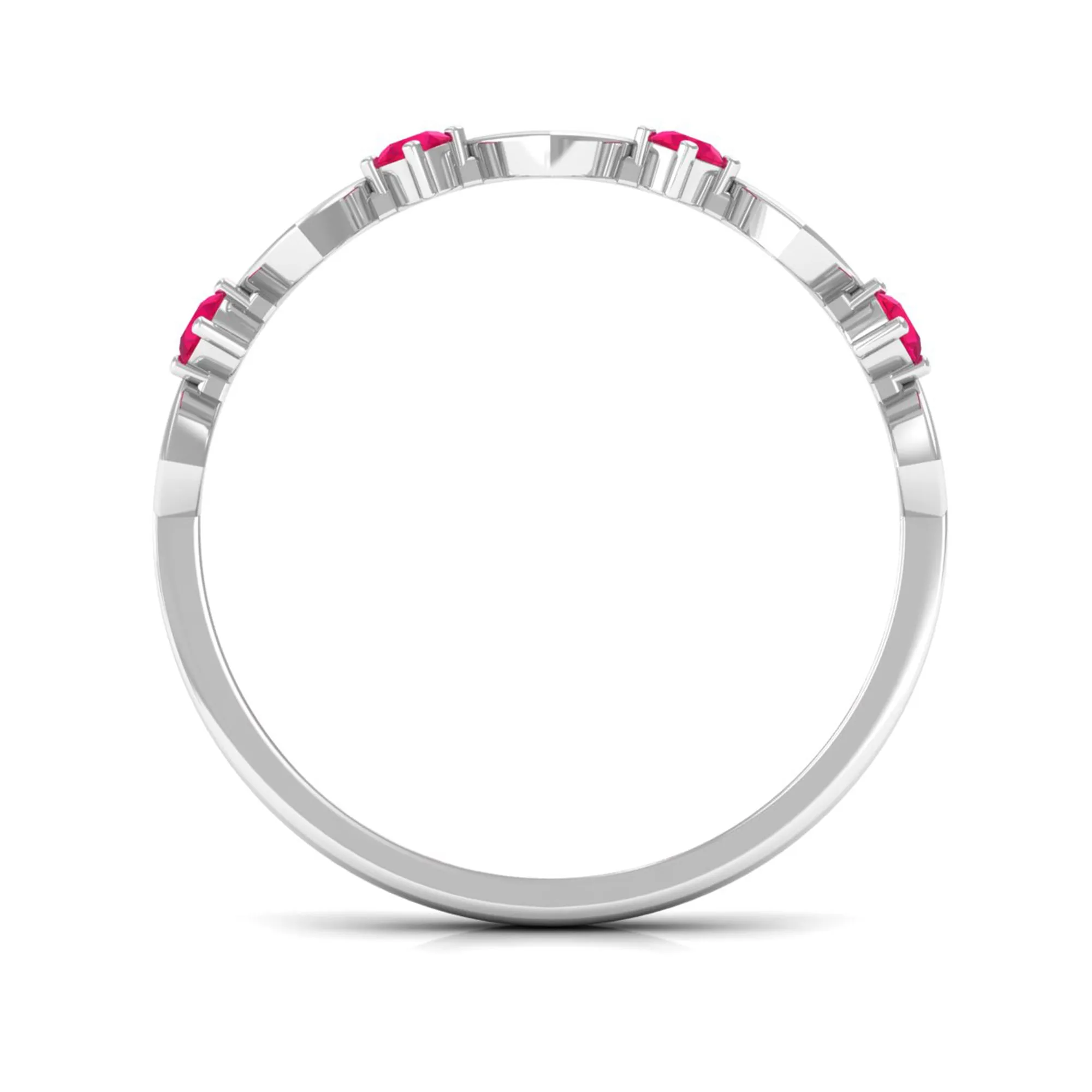 Round Shape Ruby Open Heart Half Eternity Ring