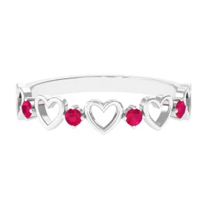 Round Shape Ruby Open Heart Half Eternity Ring