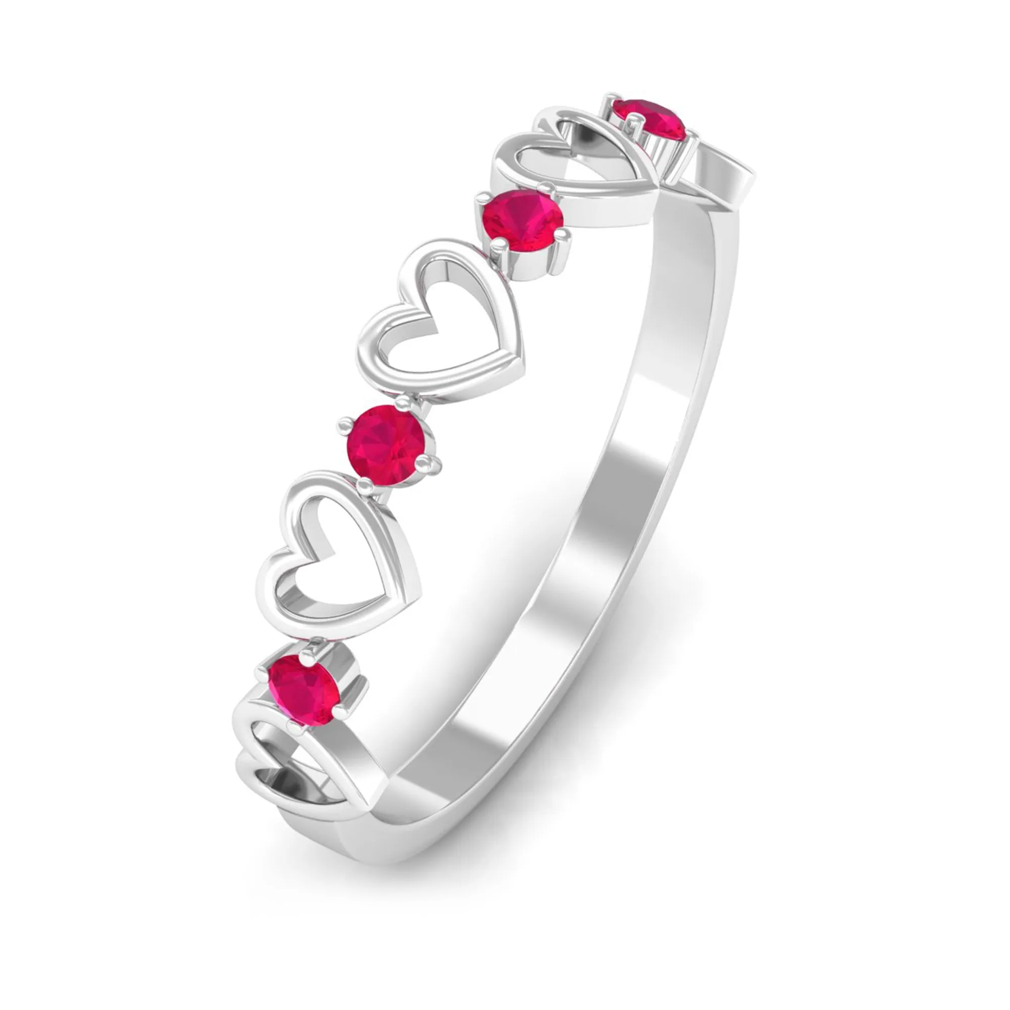 Round Shape Ruby Open Heart Half Eternity Ring