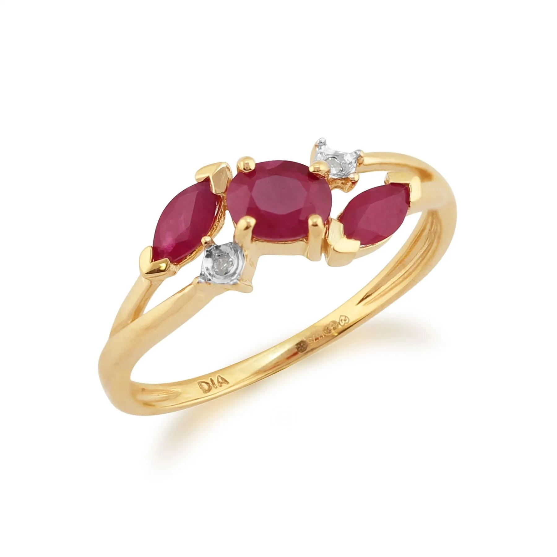 Rubin & Diamant Übergangs Ring in 9ct Gelb Gold