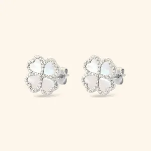 S925 Lucky Pearls Clover Stud Earrings