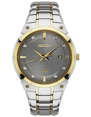 Seiko Mens Solar 8 Diamond Dress Watch - Two-Tone - Date - Bracelet - 100m