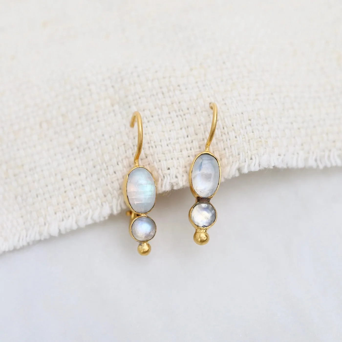 Shiny Rainbow Moonstone Little Oval Drop Earrings