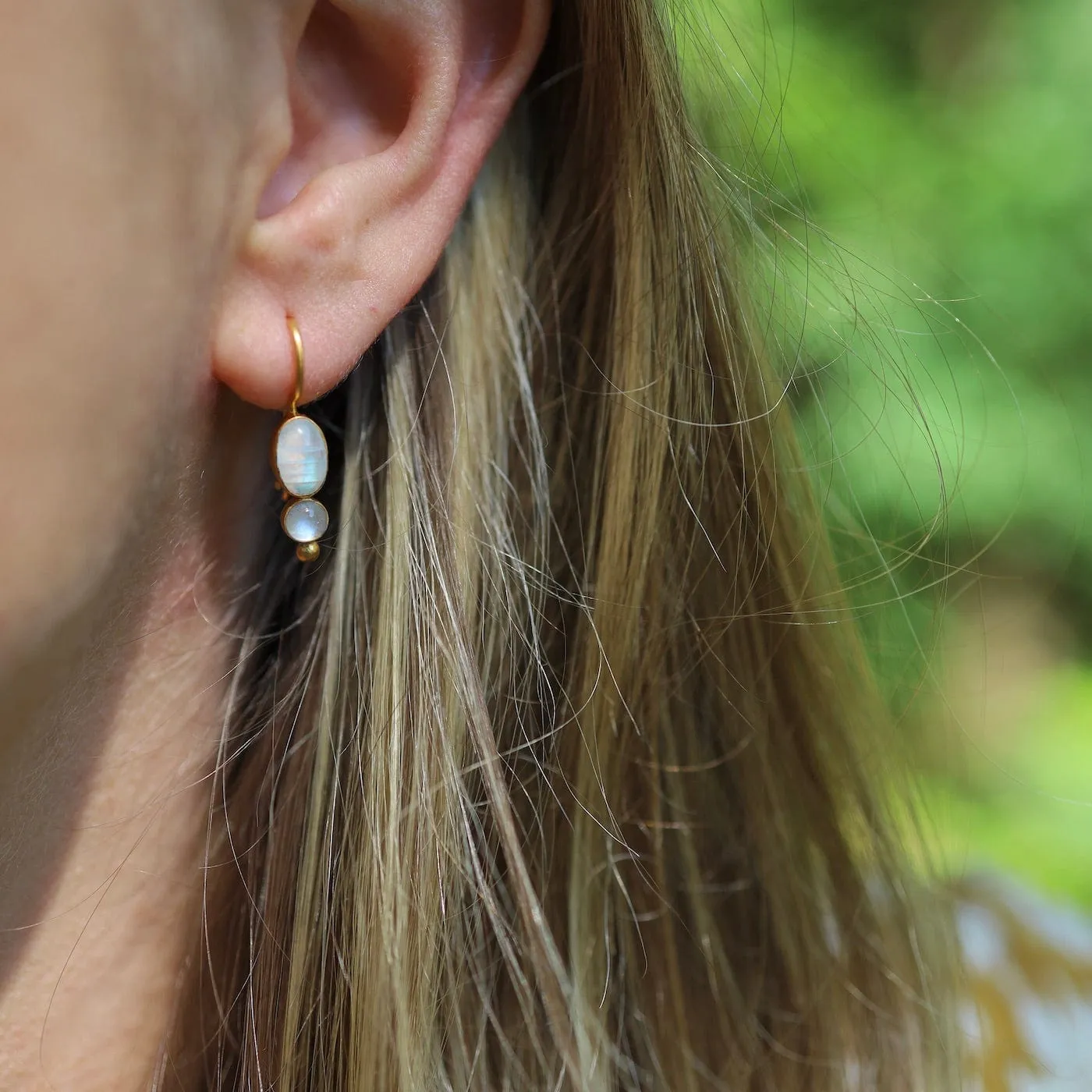 Shiny Rainbow Moonstone Little Oval Drop Earrings