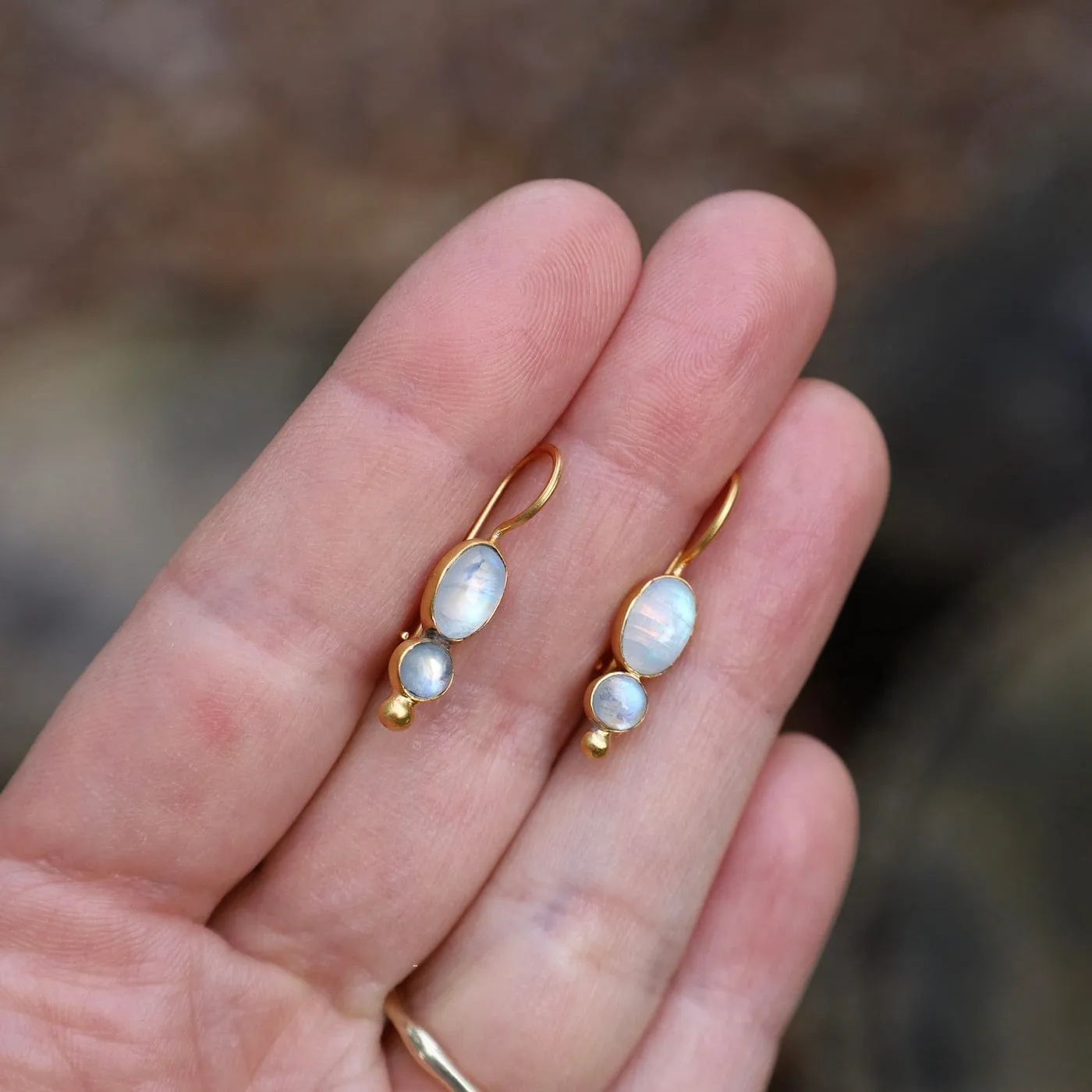 Shiny Rainbow Moonstone Little Oval Drop Earrings