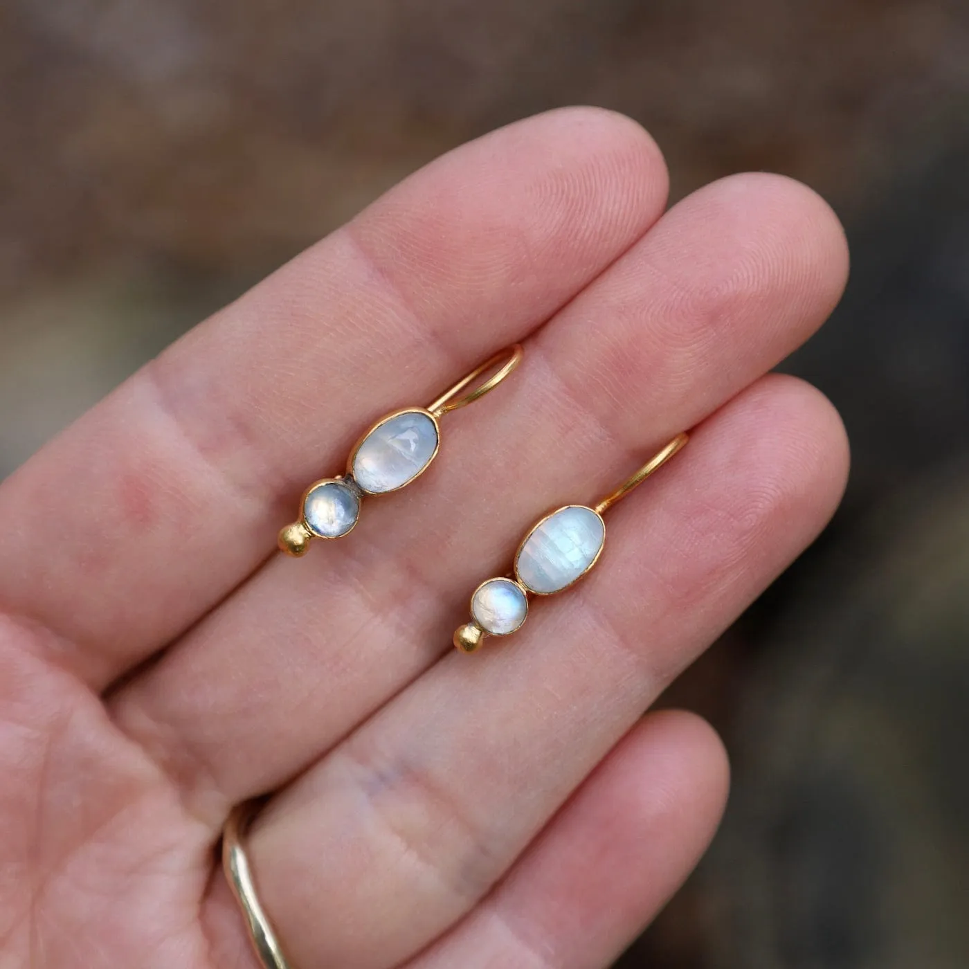 Shiny Rainbow Moonstone Little Oval Drop Earrings