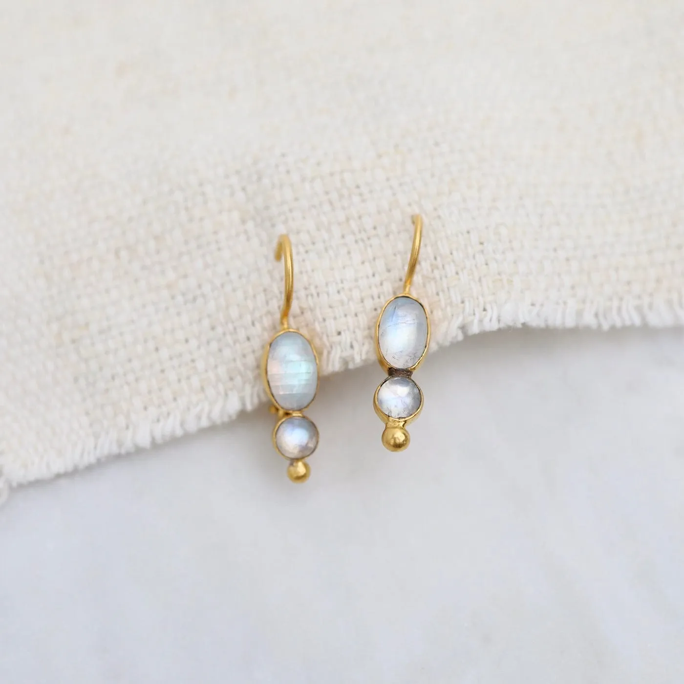 Shiny Rainbow Moonstone Little Oval Drop Earrings