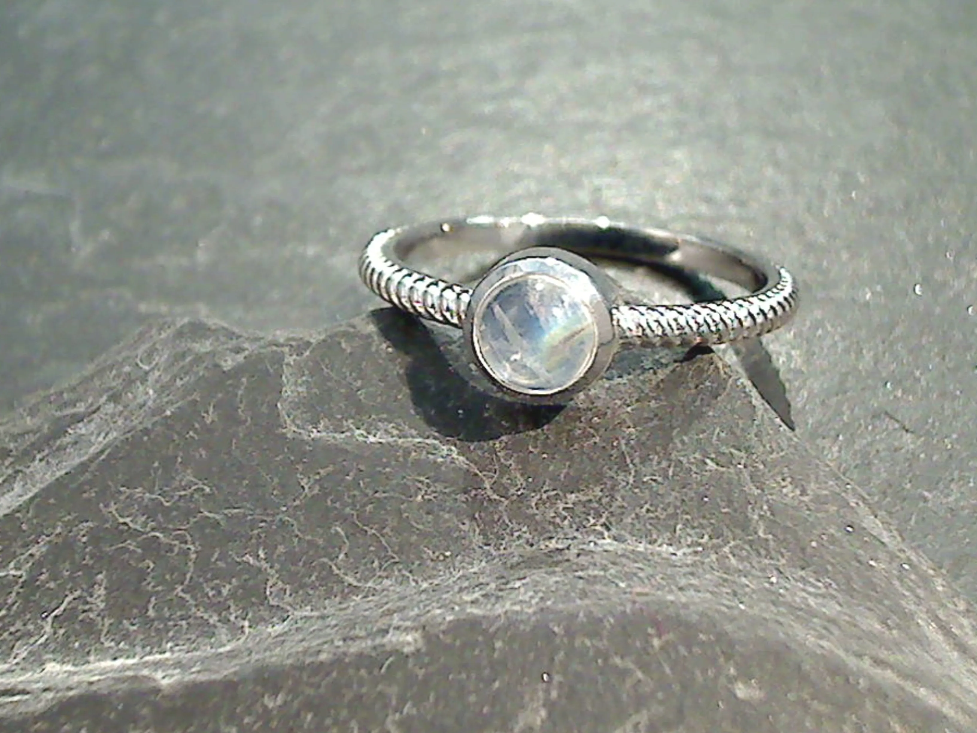 Size 9 Moonstone, Rhodium Plated Sterling Silver Ring