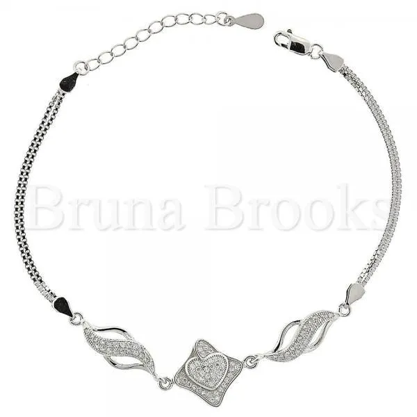 Sterling Silver 03.183.0014 Fancy Bracelet, Heart Design, with White Micro Pave, Polished Finish, Rhodium Tone