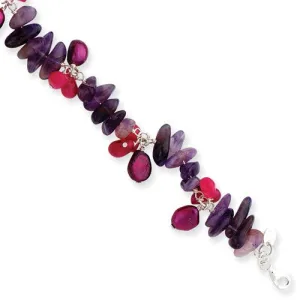 Sterling Silver Amethyst Purple Cultured Pearl Strawberry Quartz Bracelet