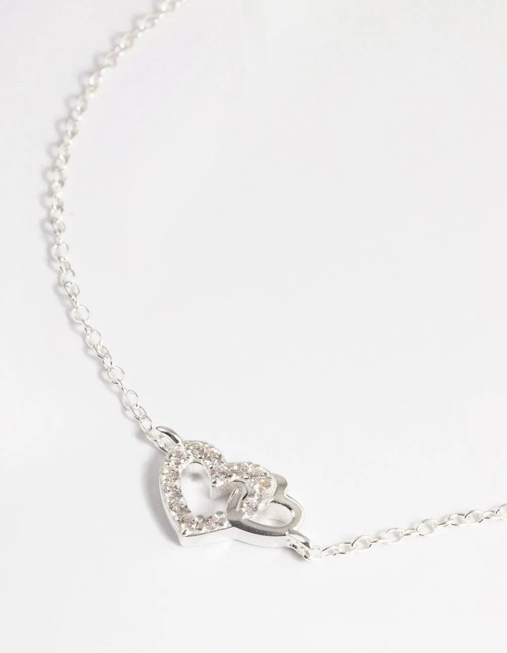 Sterling Silver Cubic Zirconia Heart Link Bracelet