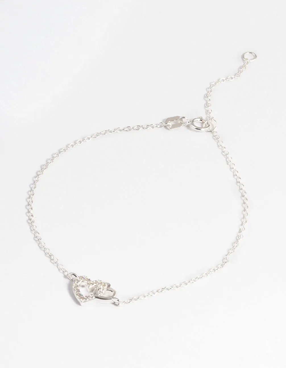 Sterling Silver Cubic Zirconia Heart Link Bracelet