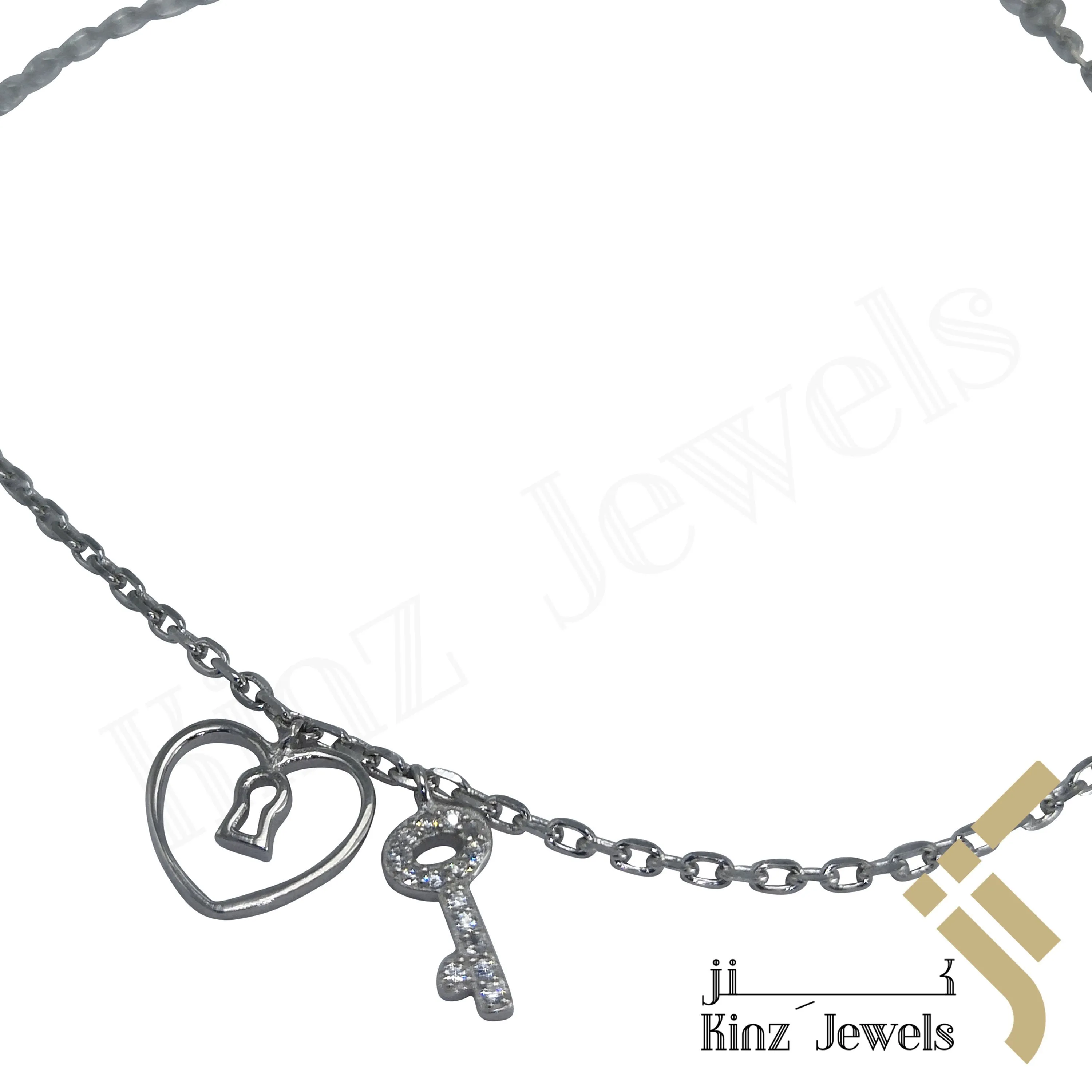 Sterling Silver Heart Lock & Key Bracelet