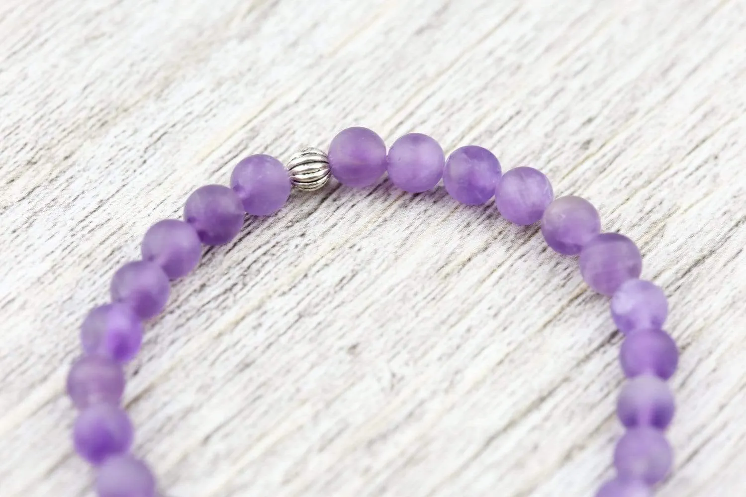 Thai Silver Elephant and Matte Amethyst Stone Wrist Mala