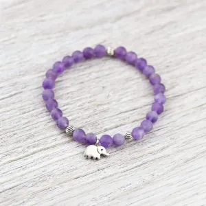 Thai Silver Elephant and Matte Amethyst Stone Wrist Mala