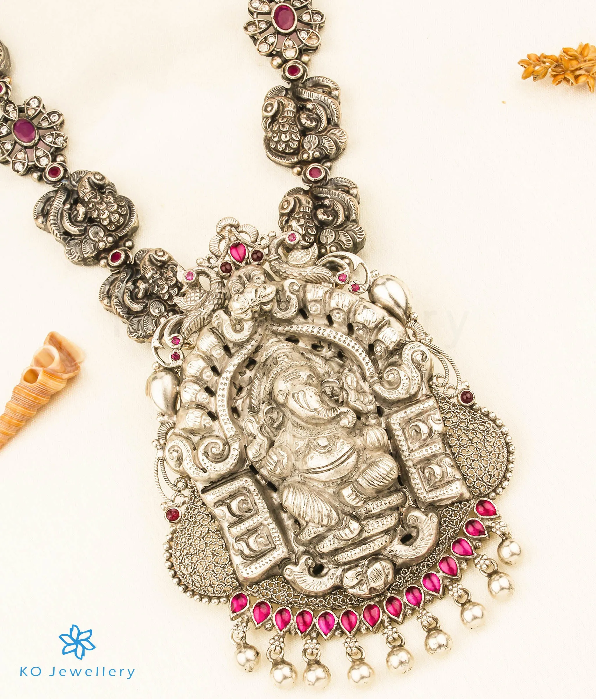 The Aadhvitha Silver Ganesha Peacock Necklace