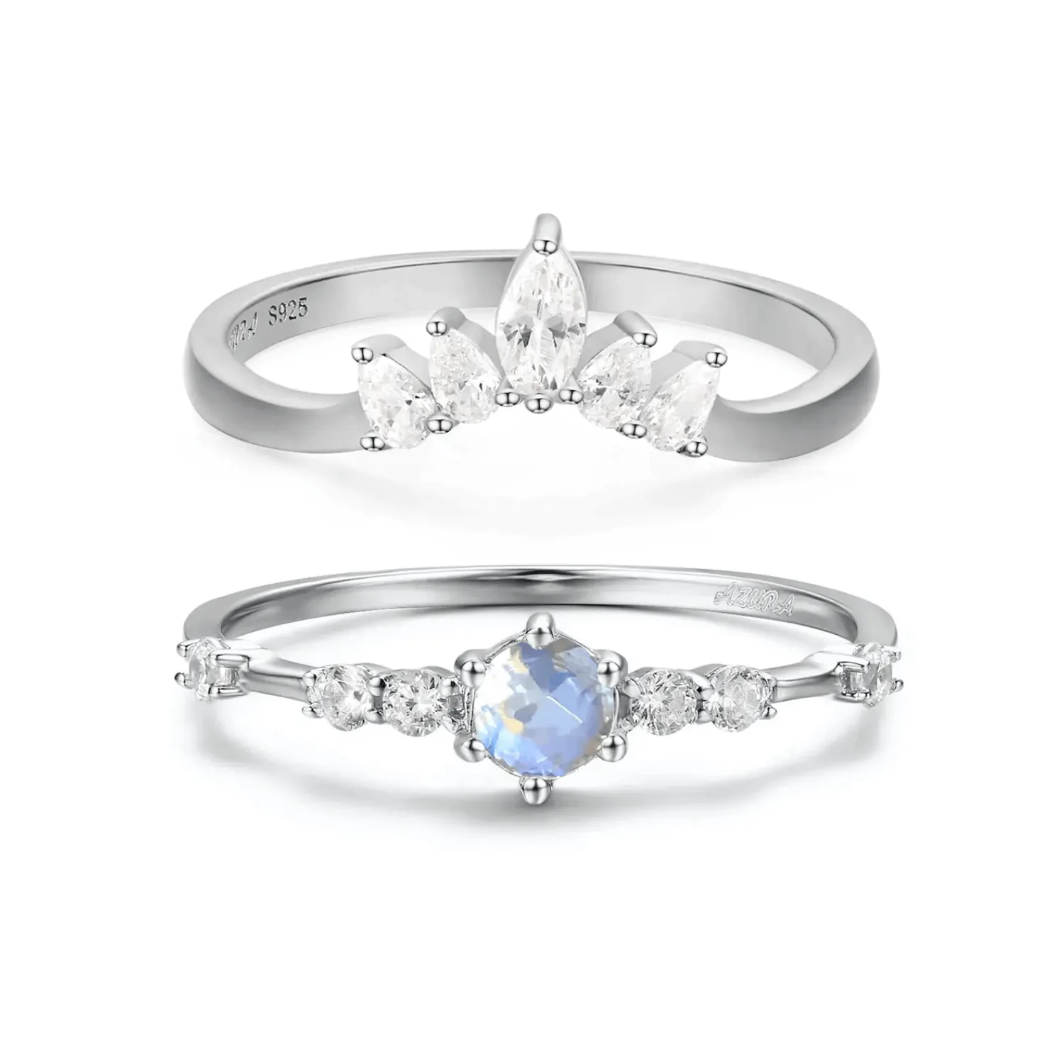 The Center of the Universe Moonstone Ring & Supreme White Topaz Ring Set