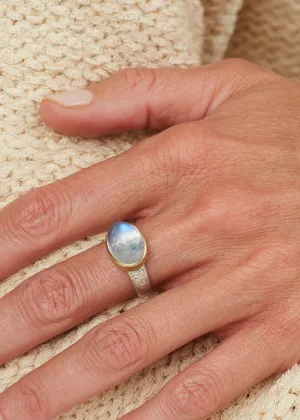 TM High Dome Moonstone/Diamond Ring 18 kt Gold