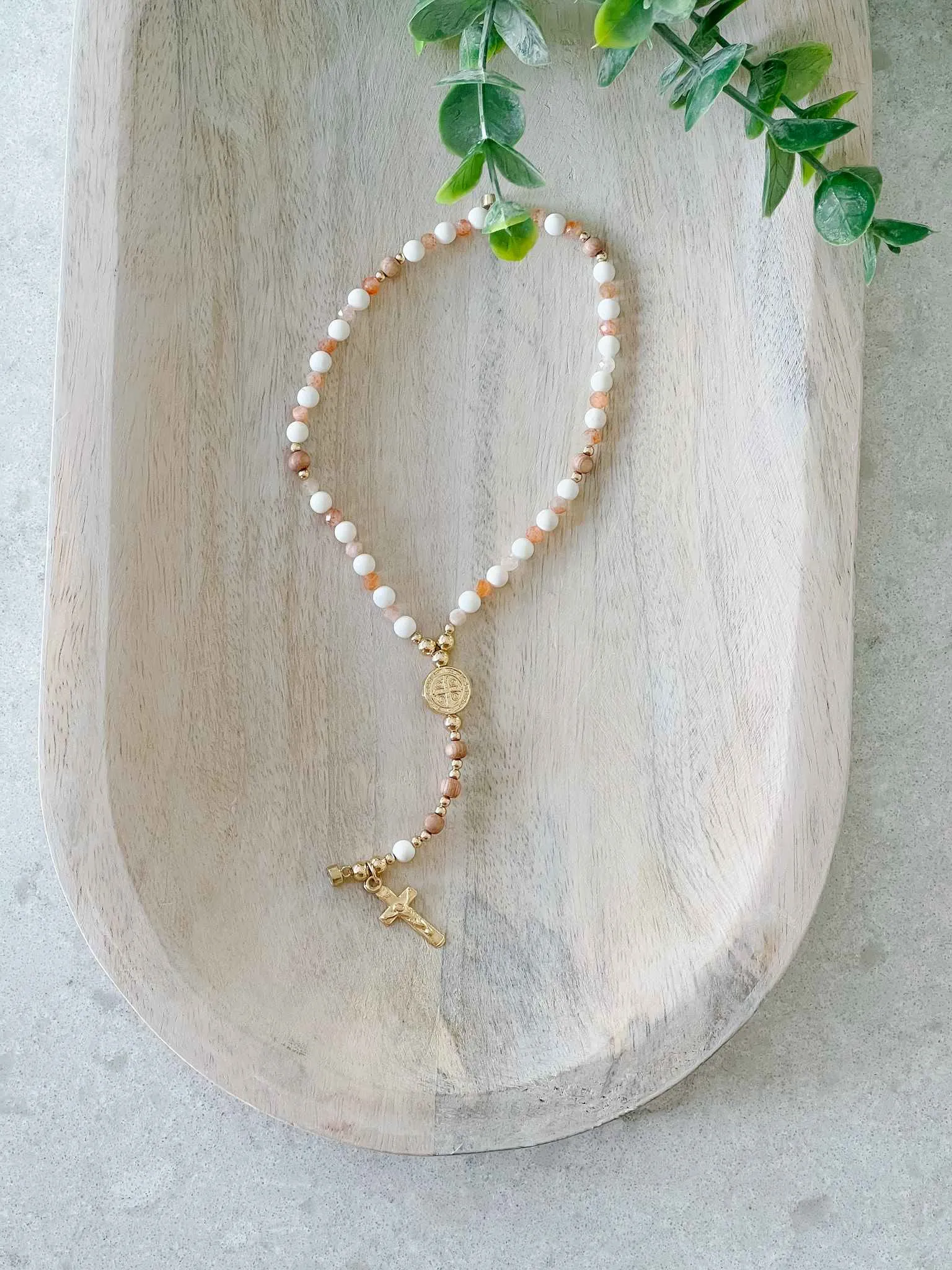 White & Pink Rosewood - Full Rosary Bracelet