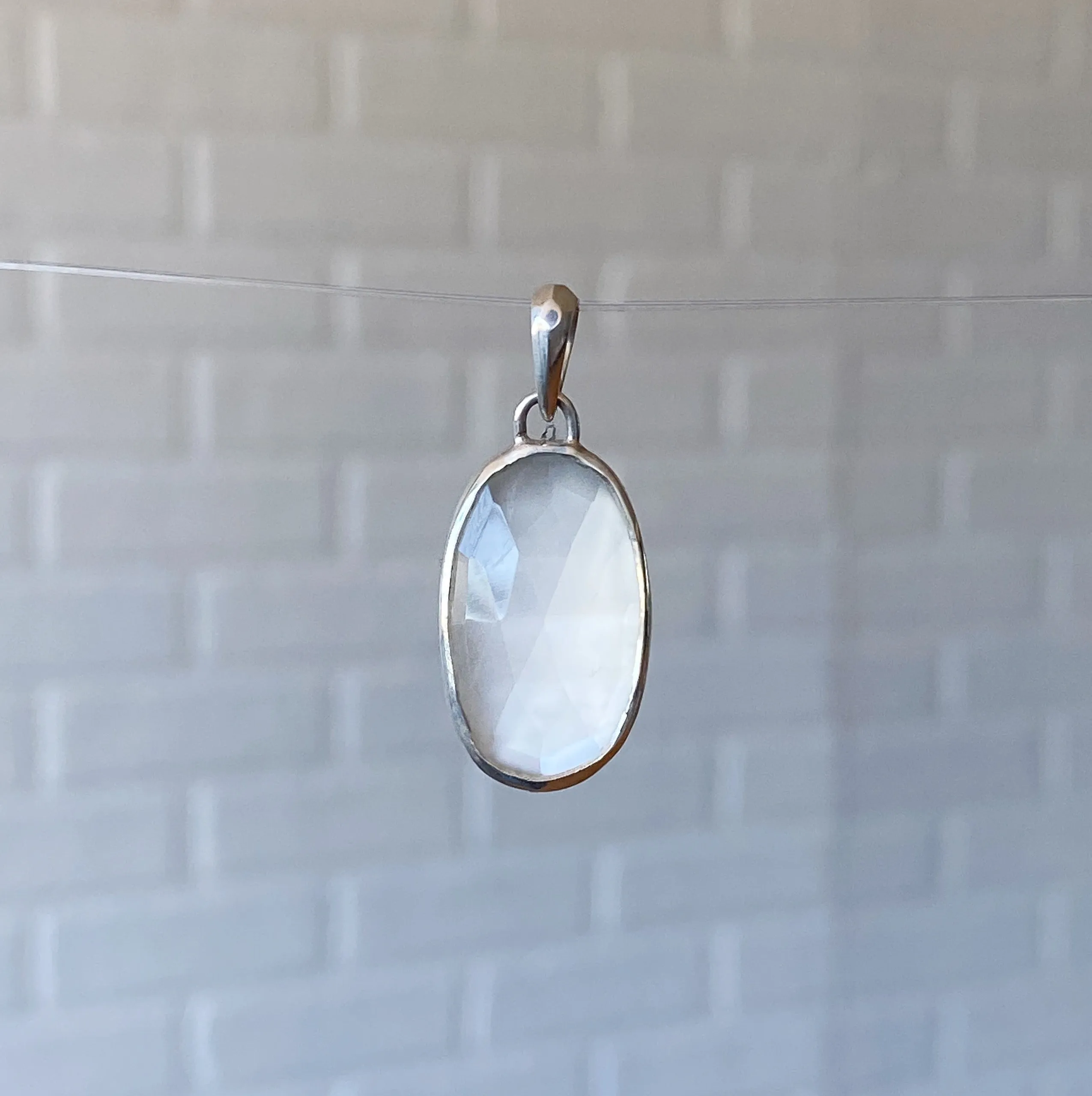 White Rose Cut Moonstone and Silver Bijou Pendant #3