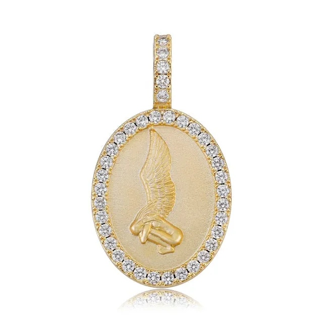 Winged Angel Pendant CZ Iced Out Charm Necklace