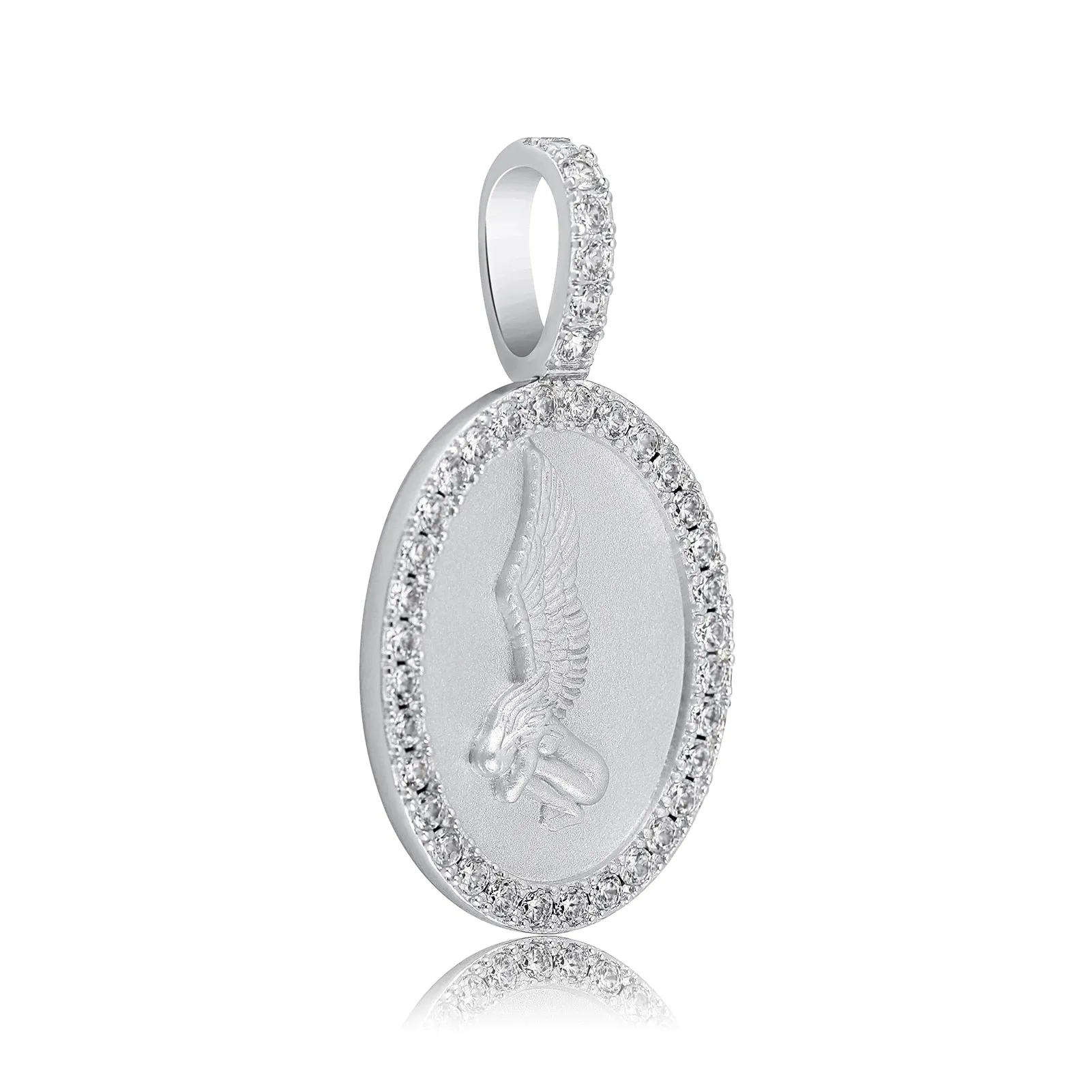 Winged Angel Pendant CZ Iced Out Charm Necklace