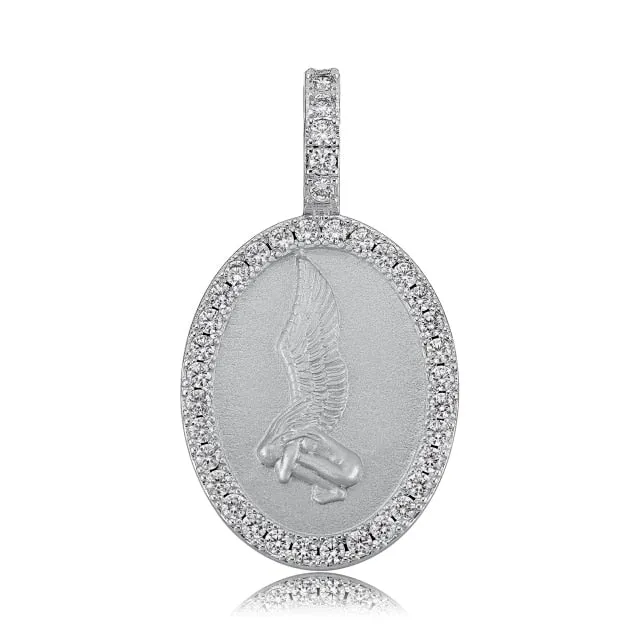 Winged Angel Pendant CZ Iced Out Charm Necklace