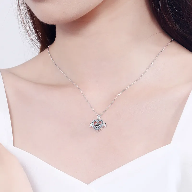 Women Heart Shape to Fly Together Smart Love Silver Plated Moissanite Necklace