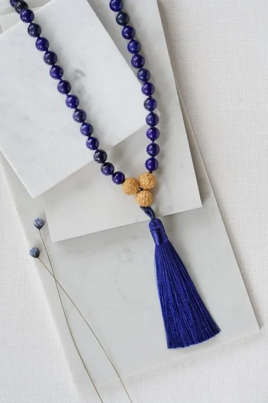 Xander Kostroma Lapis Lazuli 108 Mala Bead Prayer Necklace with Tassel – Handmade, Healing Crystal, Meditation & Spiritual Practice, Lapis Lazuli, Adjustable Length, Men’s and Women’s Accessory