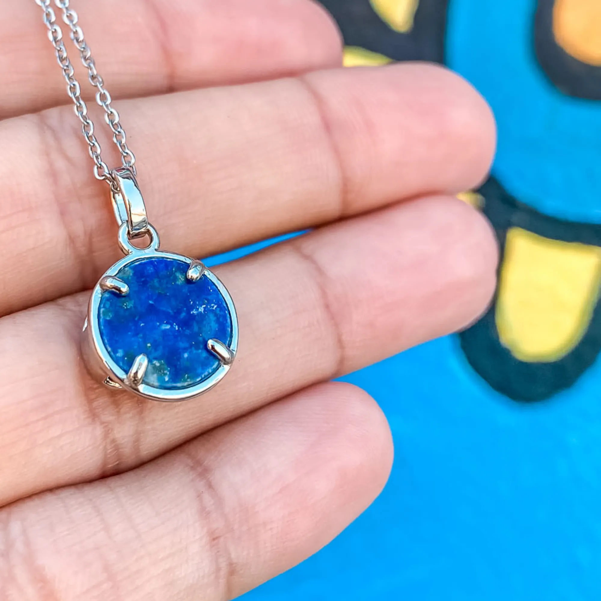 Yoga OM Charm Necklace in Lapis Lazuli