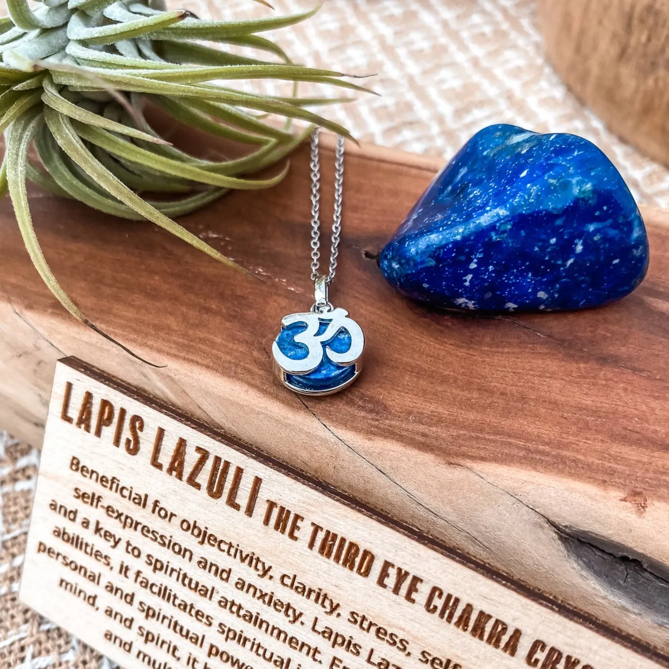 Yoga OM Charm Necklace in Lapis Lazuli