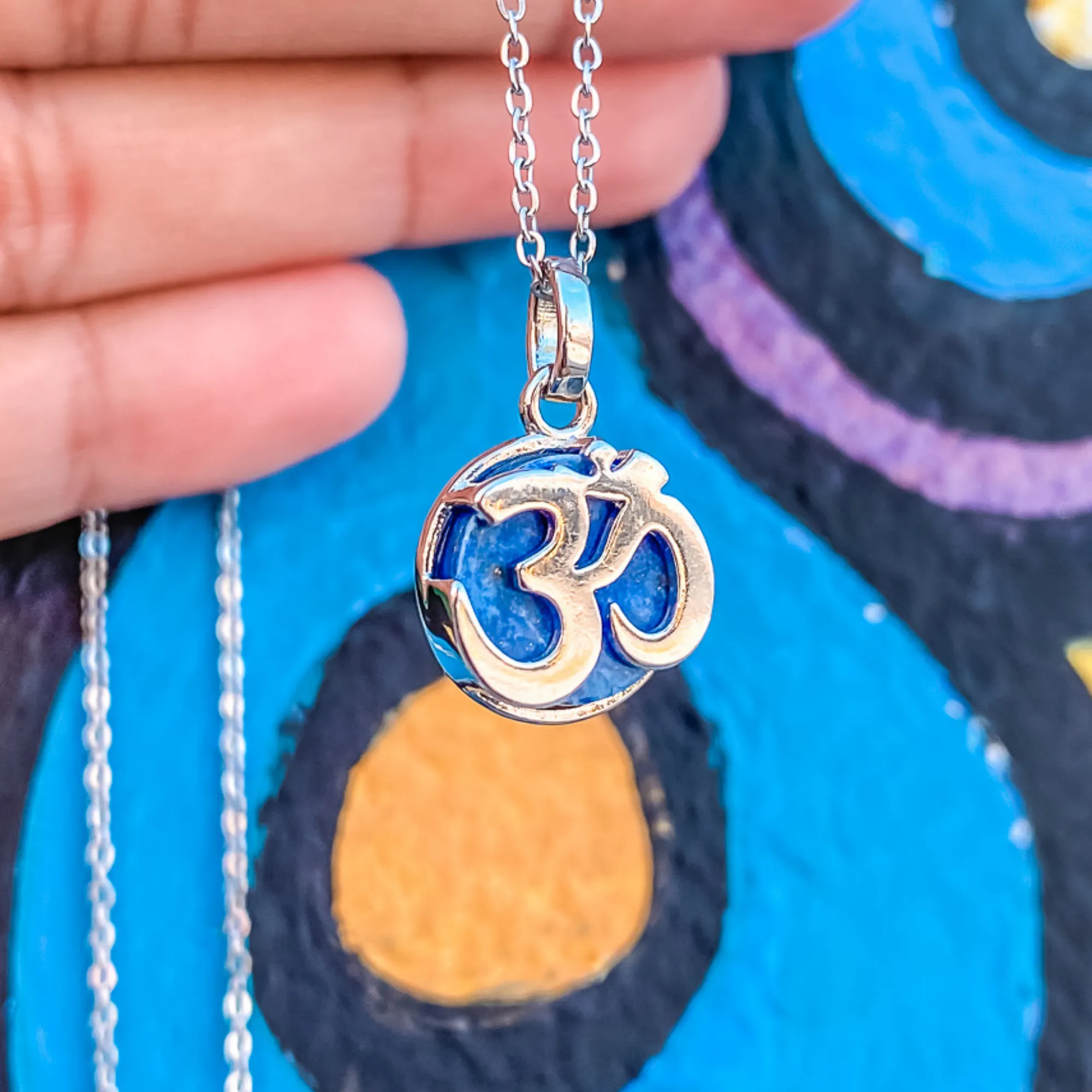 Yoga OM Charm Necklace in Lapis Lazuli